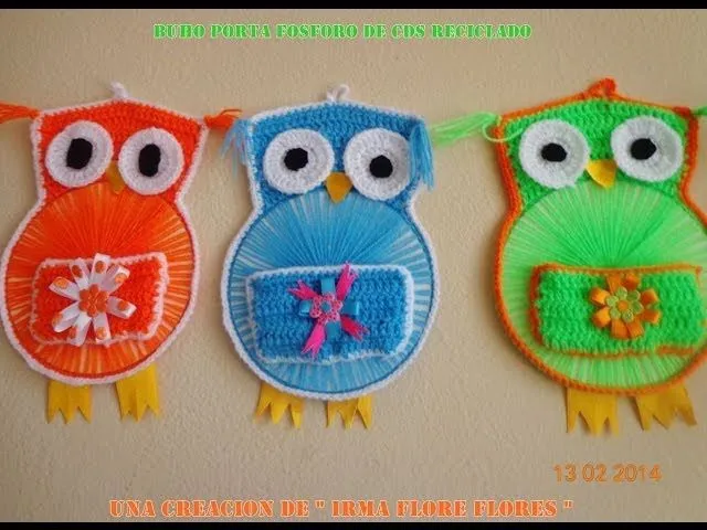 BUHO PORTA FOSFORO DE CDS RECICLADOS Y TEJIDO A CROCHET PASO APASO ...