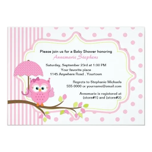 Búho rosado con la fiesta de bienvenida al bebé de invitación 5" x ... Búho rosado con la fiesta de bienvenida al bebé de invitación 5" x ...