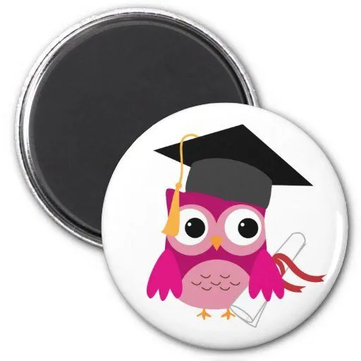 Búho rosado fucsia con el imán de la graduación de | Zazzle