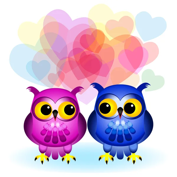 Buhos de dibujos animados en amor en blanco — Vector stock ... Buhos de dibujos animados en amor en blanco — Vector stock ...