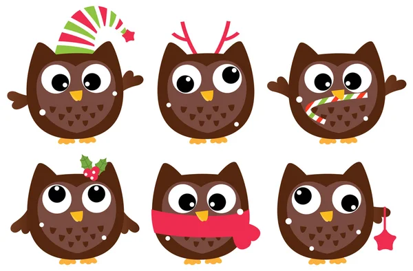 Los buhos de Navidad de dibujos animados lindo conjunto aislado en ... Los buhos de Navidad de dibujos animados lindo conjunto aislado en ...