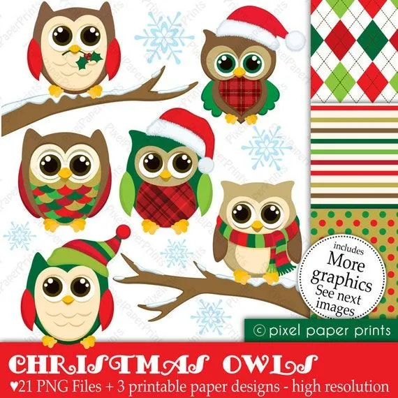 Búhos Navideños Set de Clip Art y Papeles por pixelpaperprints Búhos Navideños Set de Clip Art y Papeles por pixelpaperprints