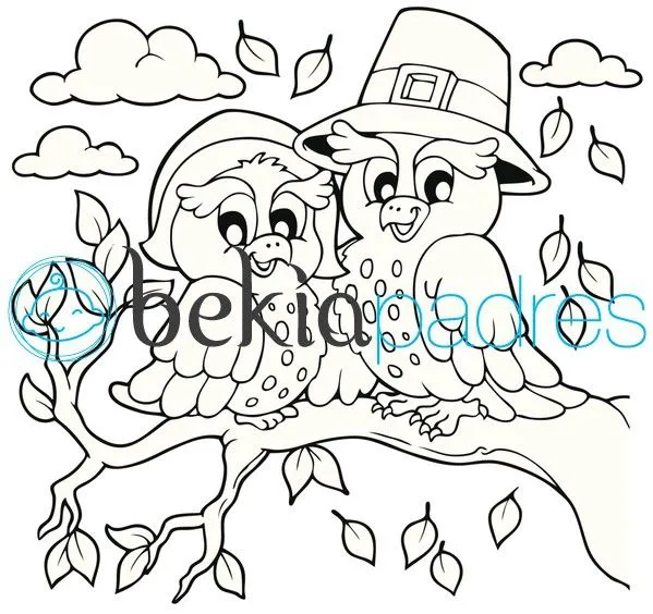 Búhos en otoño: dibujo para colorear