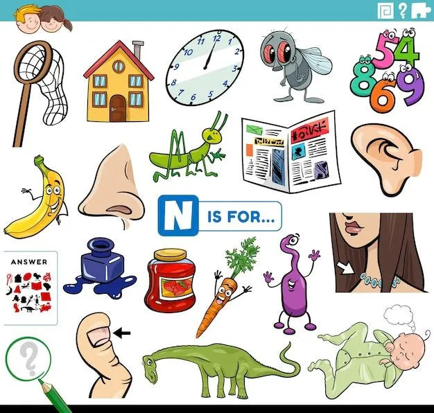 Buscar imágenes que comiencen con la letra n tarea educativa | Vector Premium Buscar imágenes que comiencen con la letra n tarea educativa | Vector Premium
