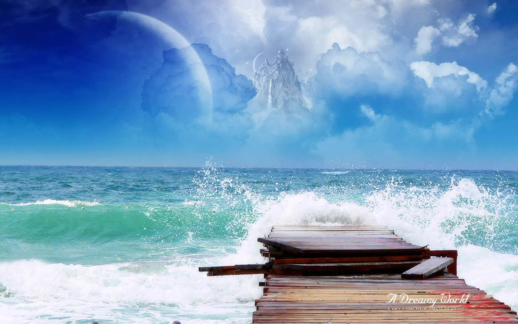 ... Fotomanipulación – Oceano Golpeando un Muelle con Paisaje de Fondo ... Fotomanipulación – Oceano Golpeando un Muelle con Paisaje de Fondo