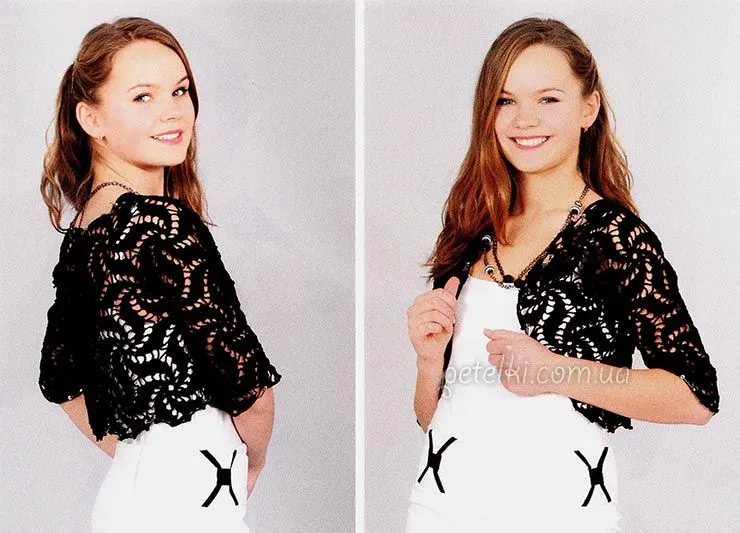 Butterfly Creaciones: Bolero negro adornos redondos crochet.
