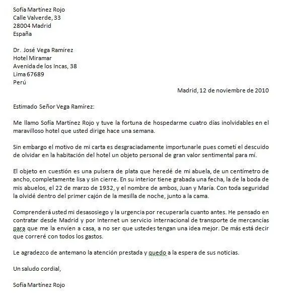 C1/C2 - Modelo de carta personal formal. Carta para pedir la ... C1/C2 - Modelo de carta personal formal. Carta para pedir la ...
