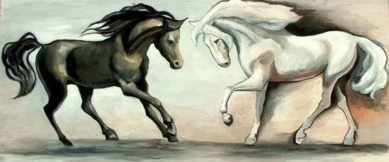 Caballos blanco y negro | Pintura y Artistas