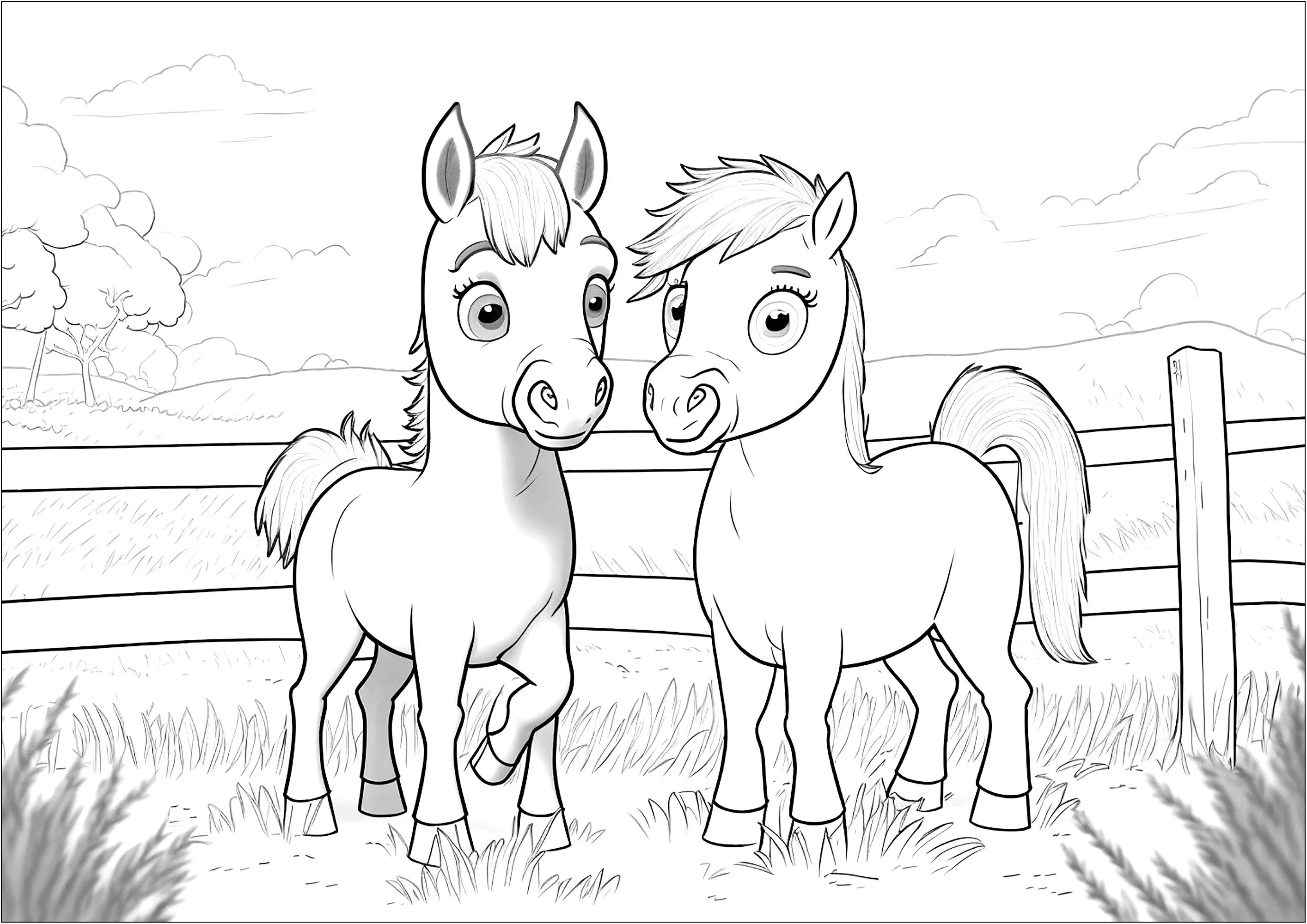 Dos Caballos - Caballos - Just Color Niños : Dibujos para colorear para  niños