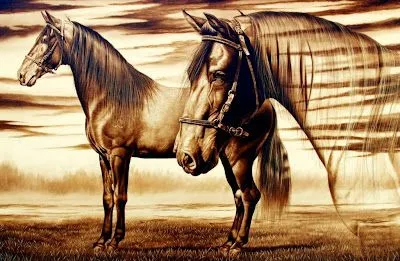 Caballos Pintados con Brea Sobre Lienzo. Arte Surrealista del Caballo. Caballos Pinturas en Brea Sobre Lienzo. Pintor Musalan Guzman.