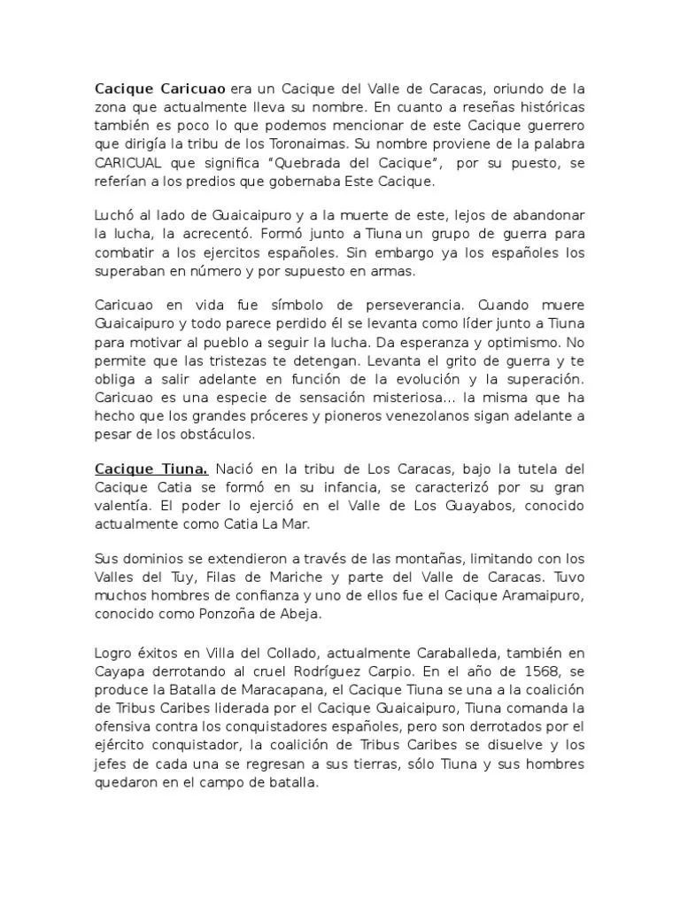 Cacique Caricuao | PDF | Rebeliones | Conflicto armado Cacique Caricuao | PDF | Rebeliones | Conflicto armado