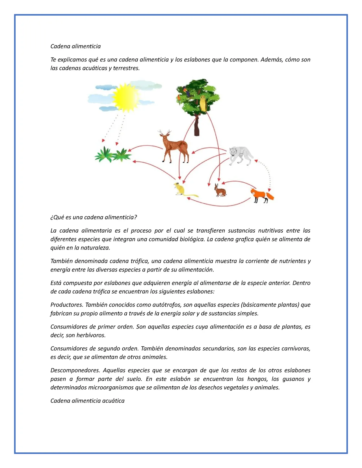 Cadena alimenticia - Descripción de los documentos - Cadena alimenticia Te explicamos qué es una - Studocu Cadena alimenticia - Descripción de los documentos - Cadena alimenticia Te explicamos qué es una - Studocu