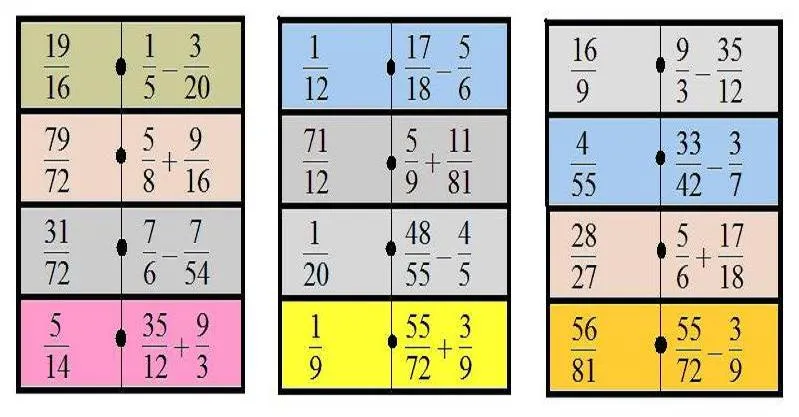 CADENAS CORTAS DE DOMINÓS DE FRACCIONES | Juegos y matemáticas