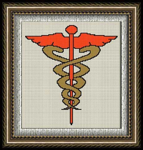 Caduceo (Símbolo Médico) en punto de cruz y petit point ... Caduceo (Símbolo Médico) en punto de cruz y petit point ...