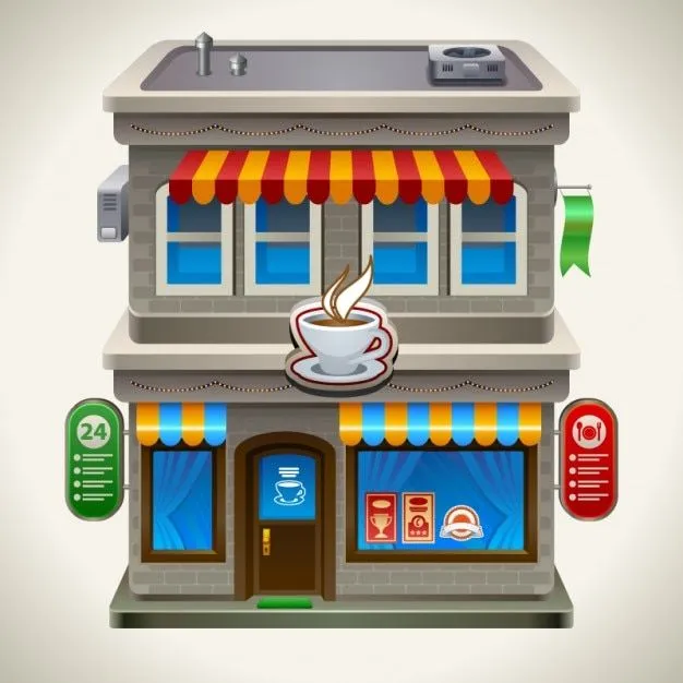 Café arquitectura del paisaje de dibujos animados conjunto de ... Café arquitectura del paisaje de dibujos animados conjunto de ...