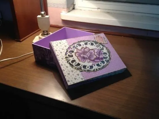 caja con tapa calada servilletas fibrofacil ,acrílicos tela cinta ...