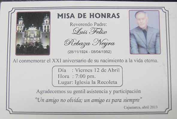 CAJAMARCA, SOCIALES, MISA DE HONRAS 2007
