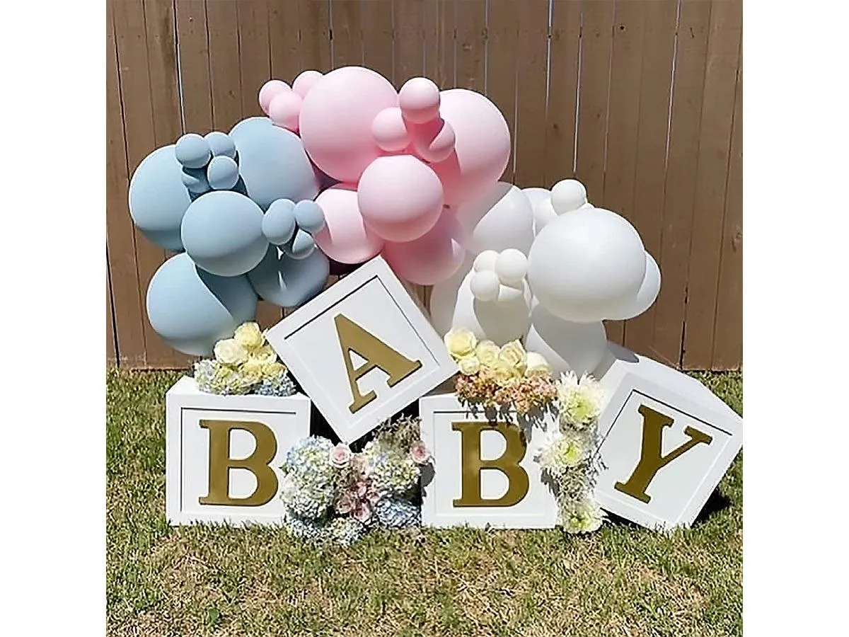 Cajas para baby shower, decoraciones para fiestas, 4 unidades, cajas  estereoscópicas blancas para globos de bebé con bebé dorado, cajas para  fiestas, bloques para bebés para niños y niñas - Etsy México