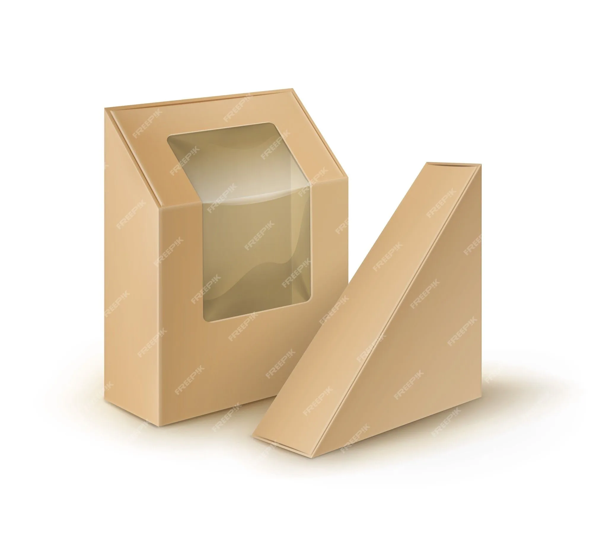 Cajas para llevar del triángulo del rectángulo de la cartulina en blanco de brown que empaquetan para el bocadillo | Vector Premium Cajas para llevar del triángulo del rectángulo de la cartulina en blanco de brown que empaquetan para el bocadillo | Vector Premium
