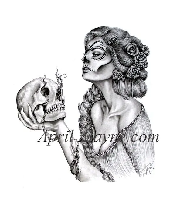 Calavera de azúcar ilustración dia los muertos Lápiz - Etsy España