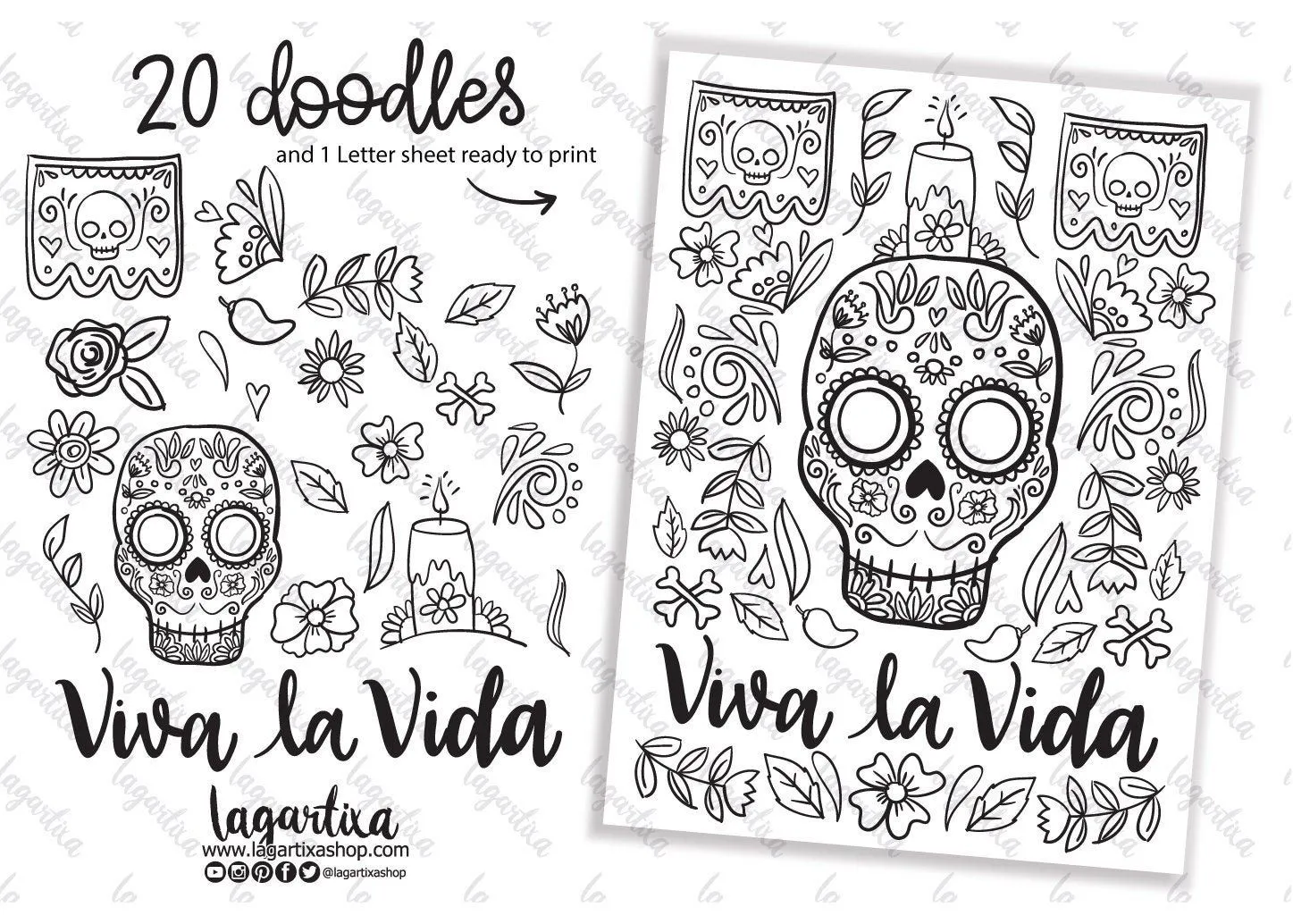 Calavera Para Colorear Esqueleto Craneo y Flores Hoja para - Etsy México Calavera Para Colorear Esqueleto Craneo y Flores Hoja para - Etsy México