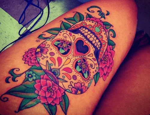 Calavera Fuxcia - Tatuajes para Mujeres