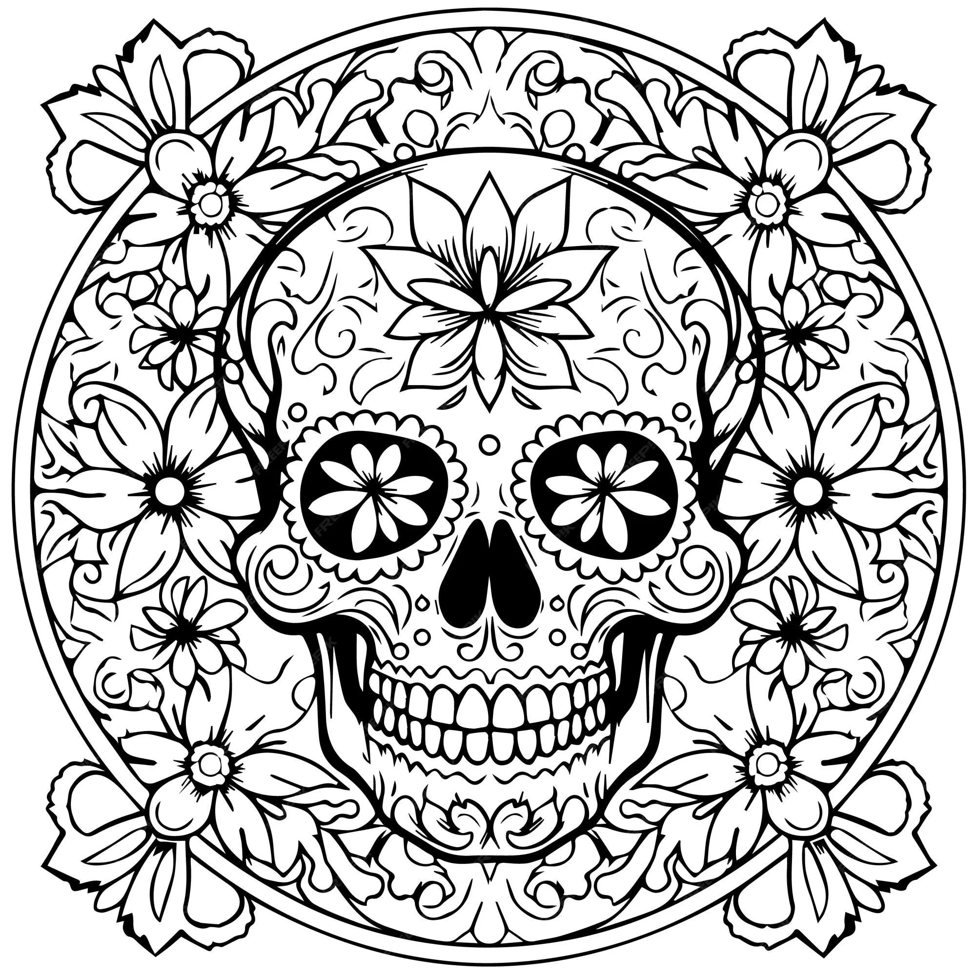 Calavera dia de muertos para colorear | Vector Premium Calavera dia de muertos para colorear | Vector Premium