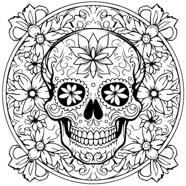 Calavera dia de muertos para colorear | Vector Premium Calavera dia de muertos para colorear | Vector Premium