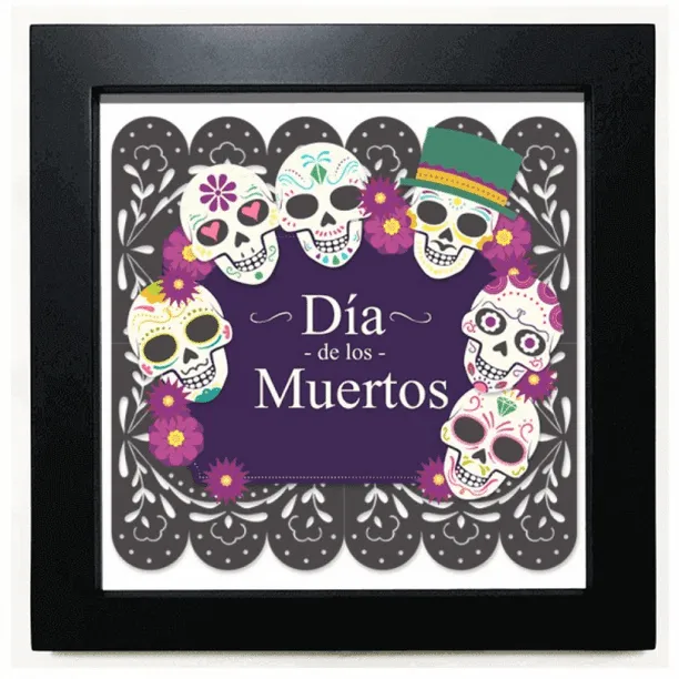 Calavera del día de los muertos ilustración Mesa de pared con marco  cuadrado negro Unbranded | Walmart en línea