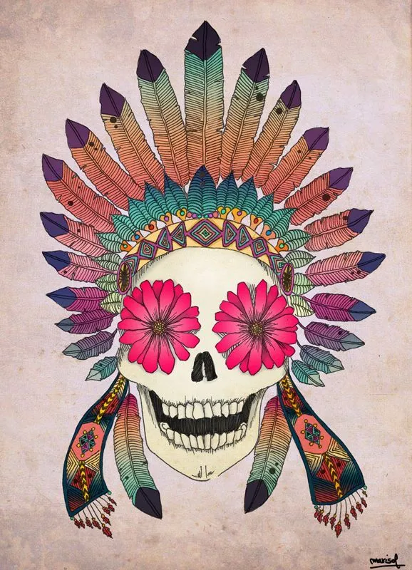 Calavera con flores y plumas. Skull with flower and feathers. Si ... Calavera con flores y plumas. Skull with flower and feathers. Si ...