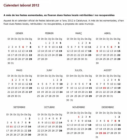 Calendario Laboral 2012 (Prov. Barcelona) | Secció Sindical de la ...