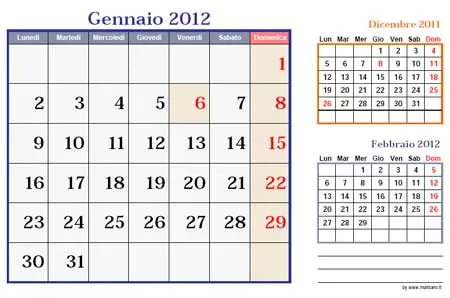 Calendari 2012 mensili da stampare