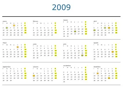 El calendario laboral del 2009 El calendario laboral del 2009