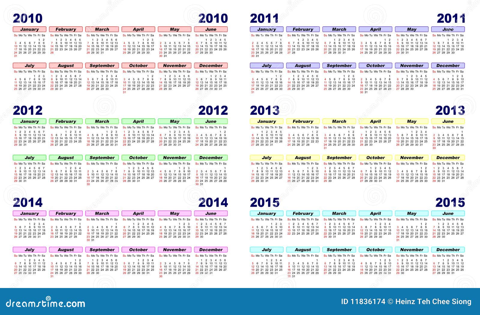 Calendario 2010-2015 Imagenes de archivo - Imagen: 11836174