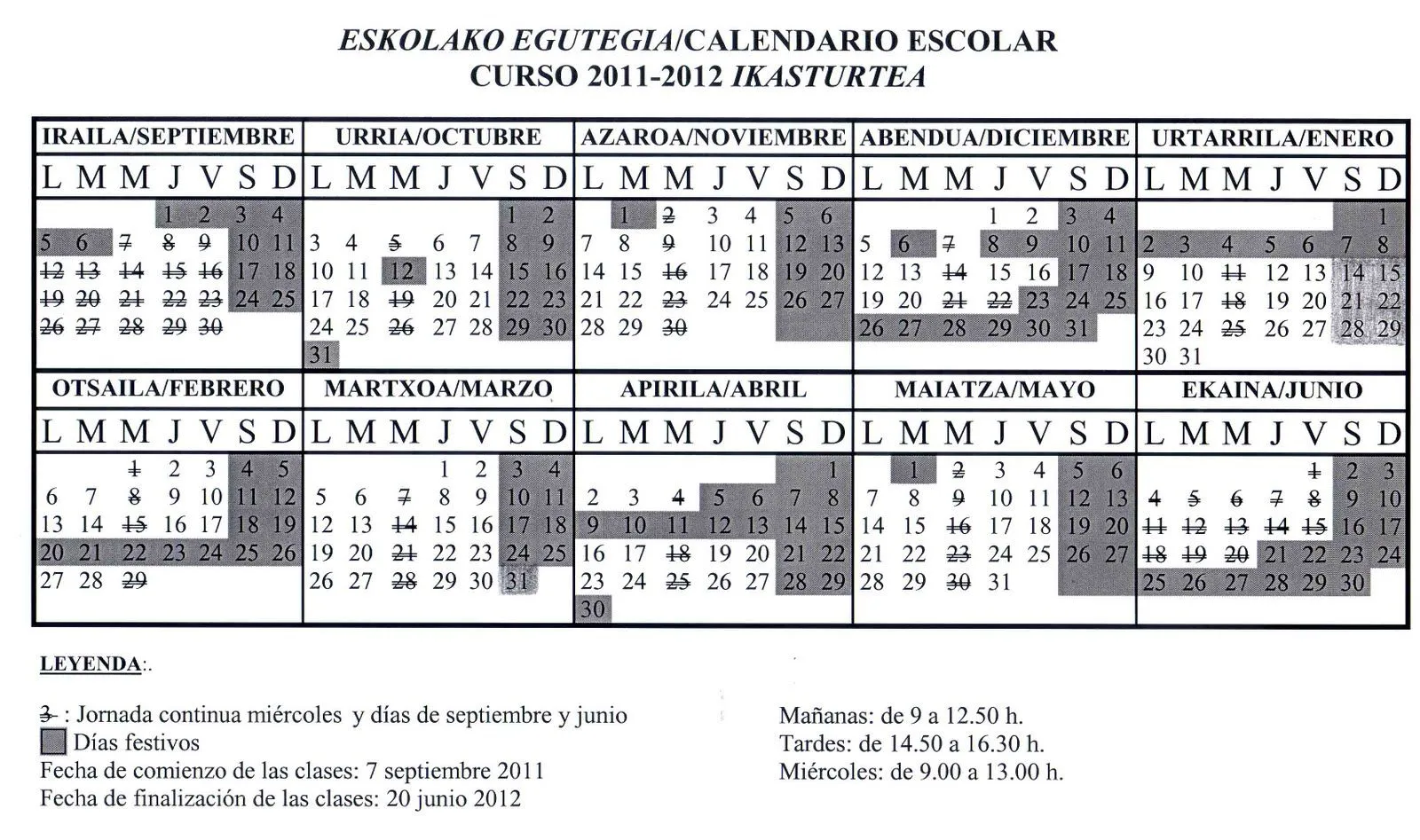 CALENDARIO 2011-2012