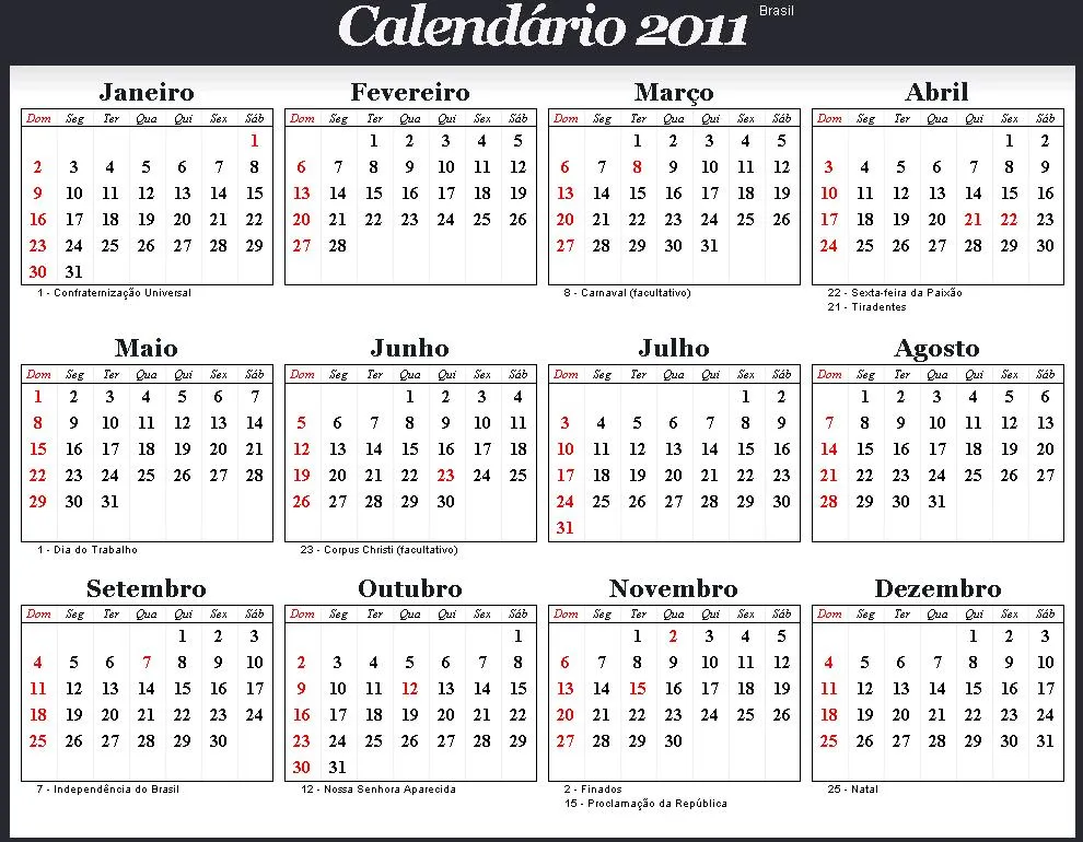 Calendário 2011 Brasil « Peregrino Mutante