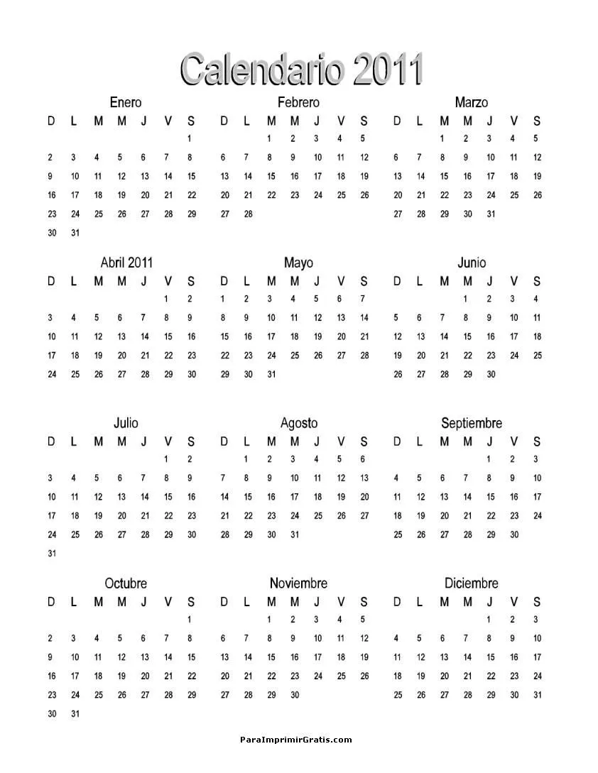 Calendario 2011 - Para Imprimir Gratis - ParaImprimirGratis.com