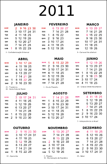 Calendário 2011 - modelo exclusivo