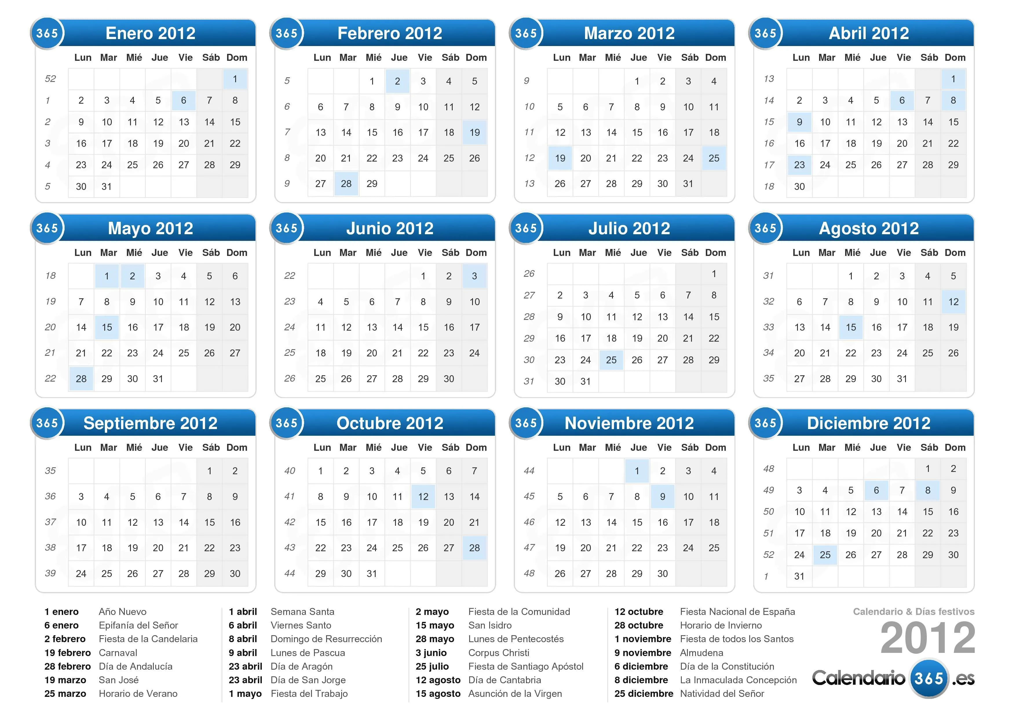 Calendario 2012
