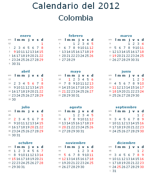 Calendario 2012 Con Festivos Para Colombia Car Tuning