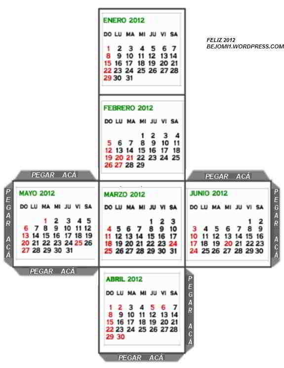 Calendario 2012 (de Argentina) en dos cubos (uno por semestre ... Calendario 2012 (de Argentina) en dos cubos (uno por semestre ...