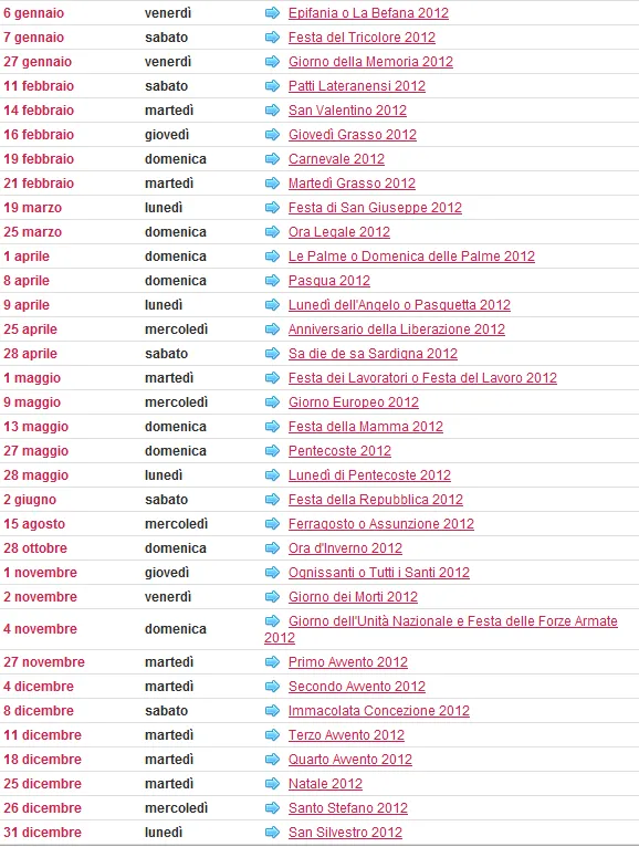 Calendario 2012: ecco i giorni festivi in cui non si lavora ...