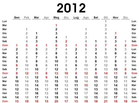 Calendario 2012 gratis in PDF