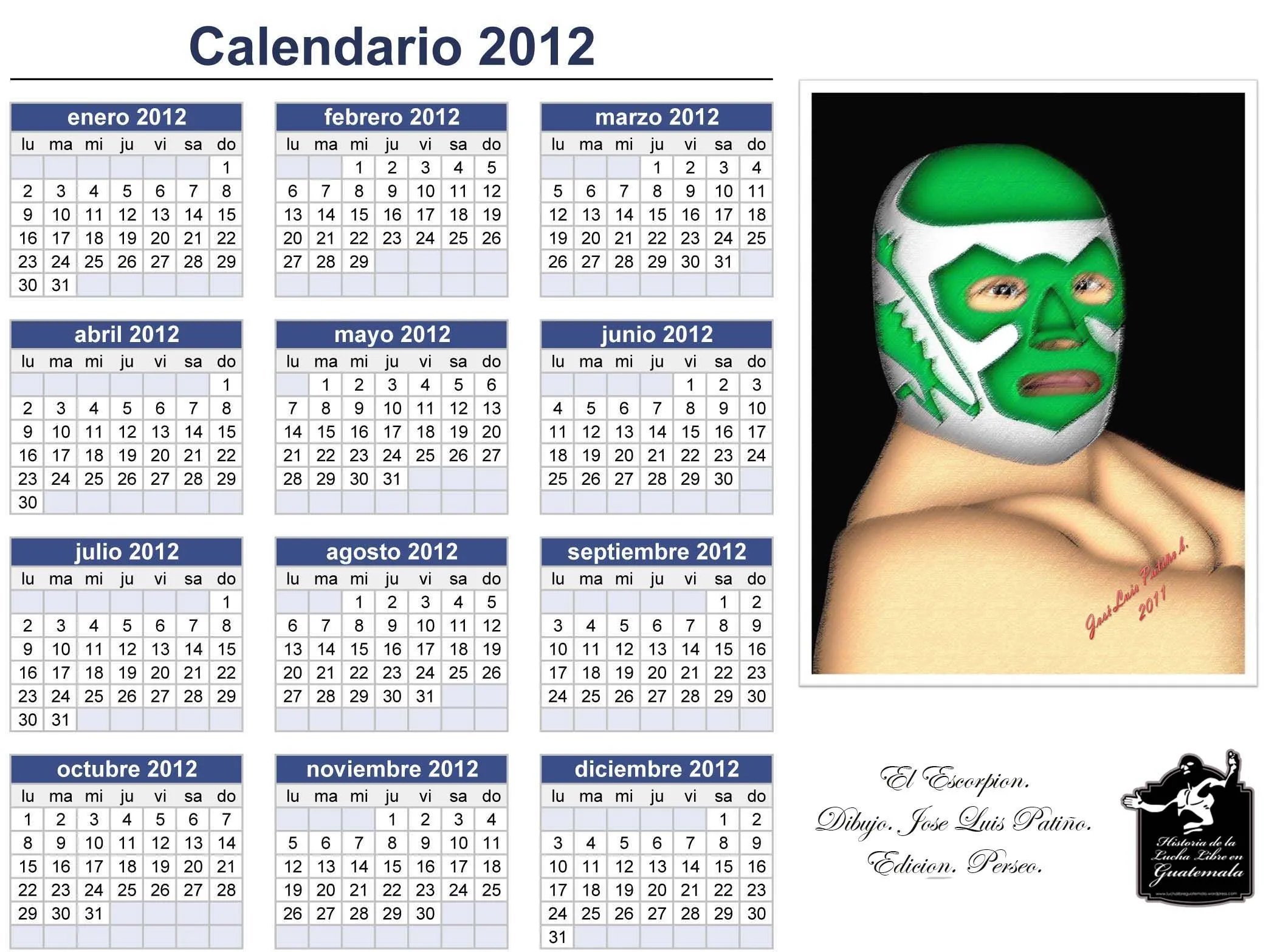 Calendario 2,012. | luchalibreguatemala.