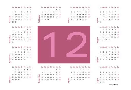 Calendario 2012 da scaricare gratis e stampare annuale in PDF
