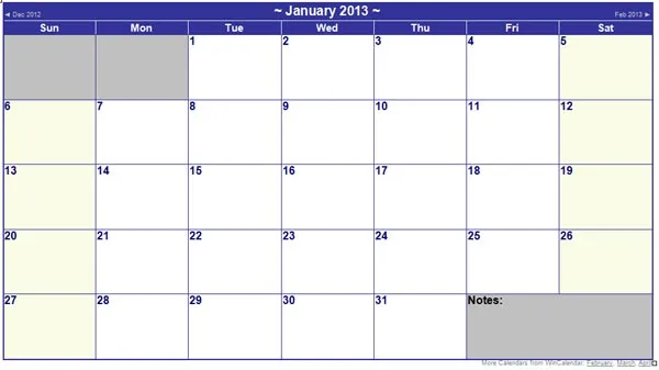 Calendario 2013, más de 125 plantillas para elegir y descargar ...