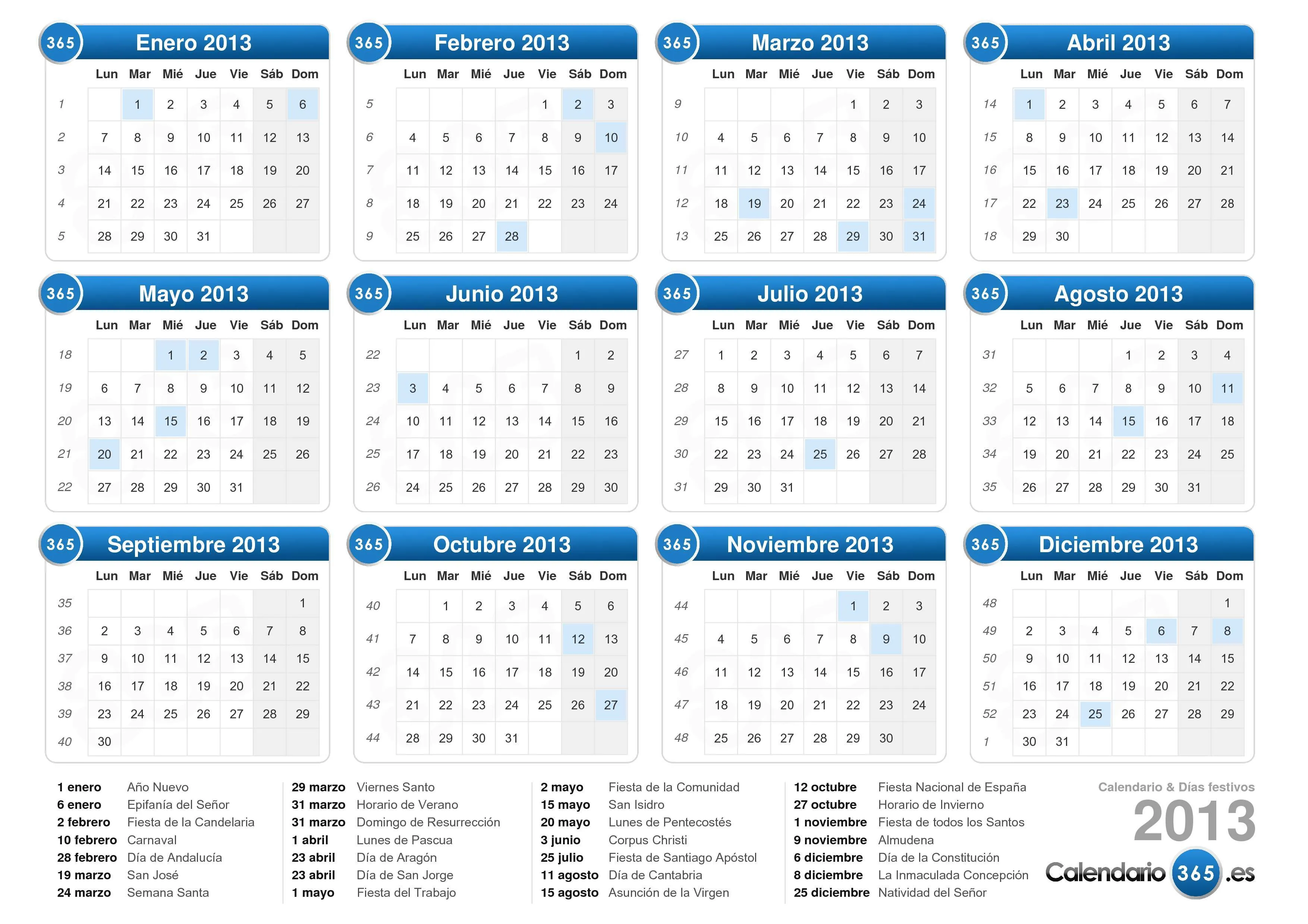 Calendario 2013