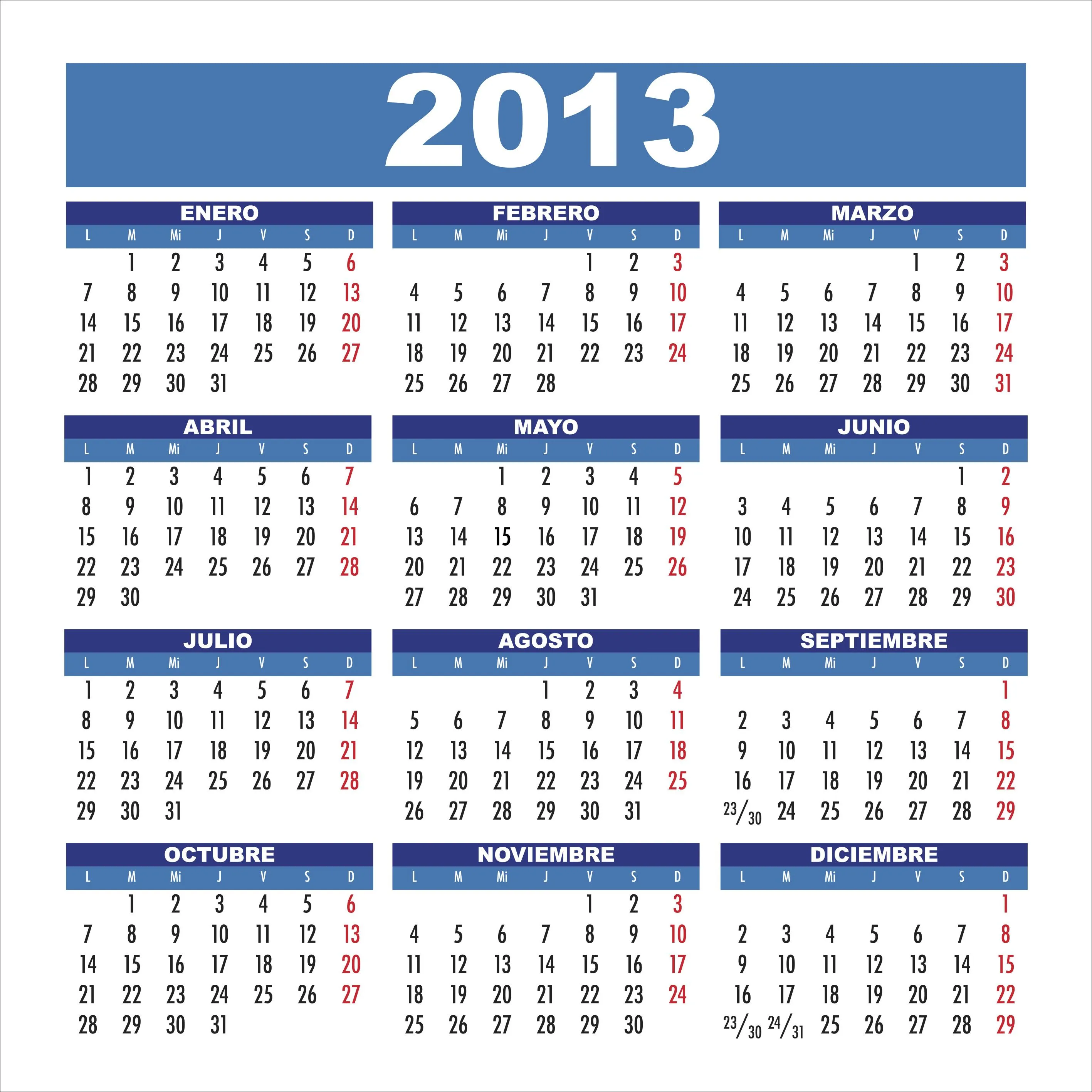 Calendario 2013 - Dias Laborables y Festivos | The greatest ... Calendario 2013 - Dias Laborables y Festivos | The greatest ...