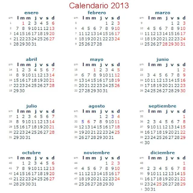 Almanaque 2013 para imprimir - Imagui