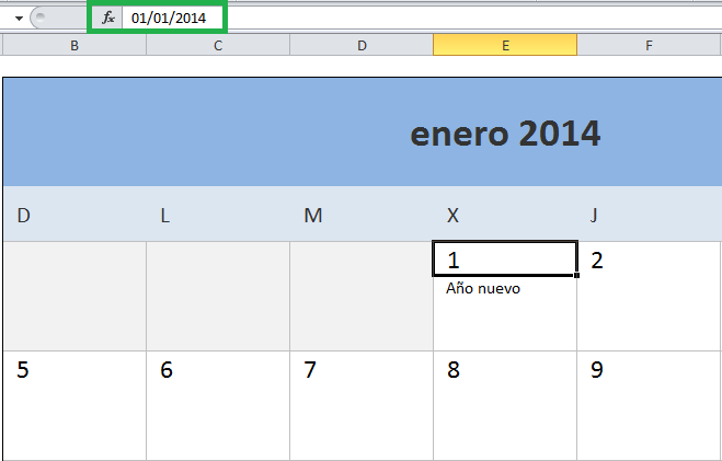 Calendario 2014 en Excel